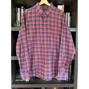 🐿️ Stantt Dusty Red & Royal Blue Raker Flannel Button Front Men’s Size Large